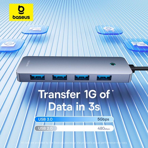 HUB адаптер Baseus UltraJoy Series 4-Port HUB Lite |USB-A to USB3.0*4, 5Gbps,15cm| grey