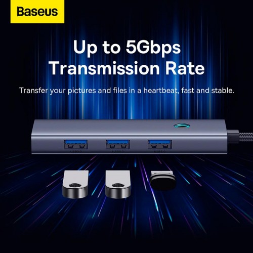 HUB адаптер Baseus UltraJoy Series 5-Port HUB Docking Station |Type-C to HDMI4K@30Hz*1+USB 3.0*4| grey