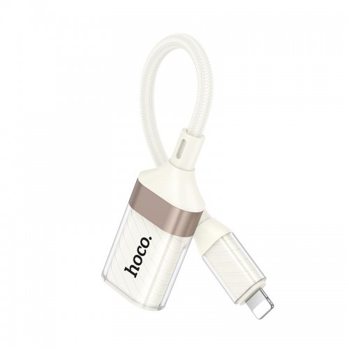 Переходник HOCO Crystal Lightning male to USB female 2.0 adapter UA39 |0,125m, 480Mbps, OTG| white-gold