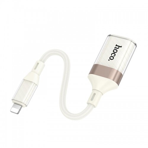 Переходник HOCO Crystal Lightning male to USB female 2.0 adapter UA39 |0,125m, 480Mbps, OTG| white-gold