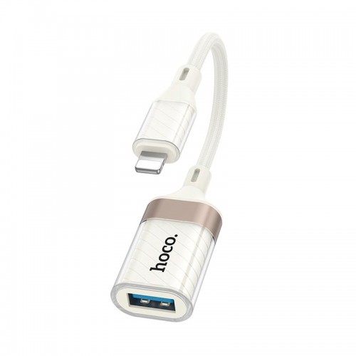 Переходник HOCO Crystal Lightning male to USB female 2.0 adapter UA39 |0,125m, 480Mbps, OTG| white-gold