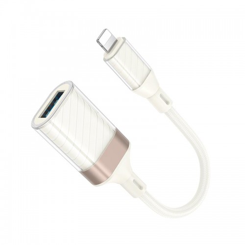 Переходник HOCO Crystal Lightning male to USB female 2.0 adapter UA39 |0,125m, 480Mbps, OTG| white-gold