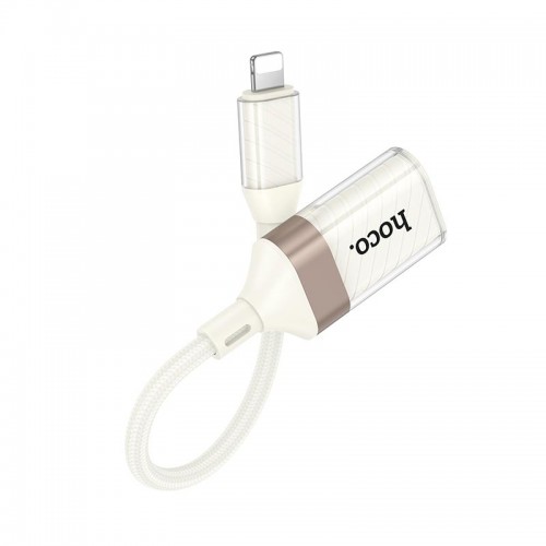 Переходник HOCO Crystal Lightning male to USB female 2.0 adapter UA39 |0,125m, 480Mbps, OTG| white-gold