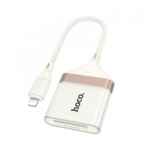 Переходник HOCO Crystal Lightning 2-in-1 card reader UA40 |0,140m, 480Mbps, OTG 2TB Max| white-gold