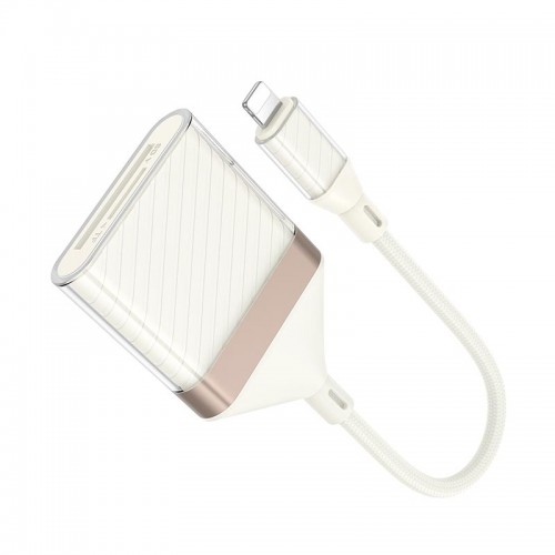 Переходник HOCO Crystal Lightning 2-in-1 card reader UA40 |0,140m, 480Mbps, OTG 2TB Max| white-gold
