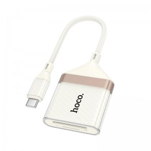 Переходник HOCO Crystal Type-C 2-in-1 card reader UA40A |0,140m, 480Mbps, OTG 2TB Max| white-gold