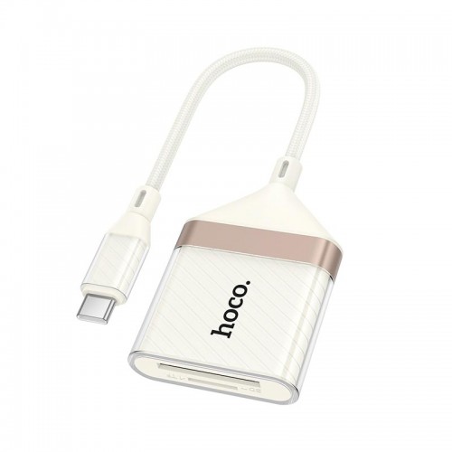 Переходник HOCO Crystal Type-C 2-in-1 card reader UA40A |0,140m, 480Mbps, OTG 2TB Max| white-gold