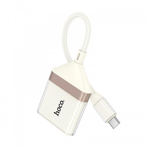 Переходник HOCO Crystal Type-C 2-in-1 card reader UA40A |0,140m, 480Mbps, OTG 2TB Max| white-gold