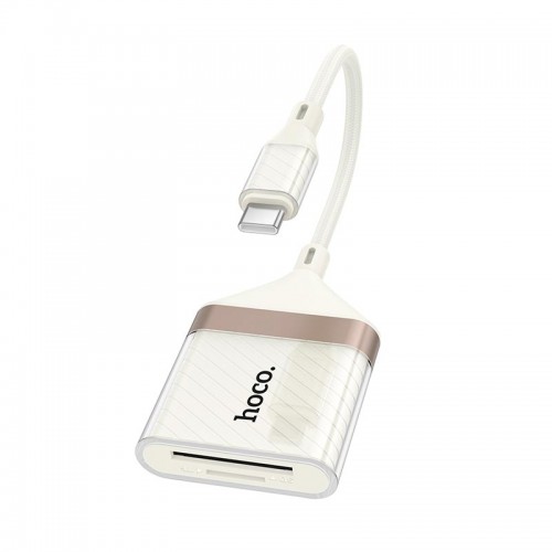 Переходник HOCO Crystal Type-C 2-in-1 card reader UA40A |0,140m, 480Mbps, OTG 2TB Max| white-gold