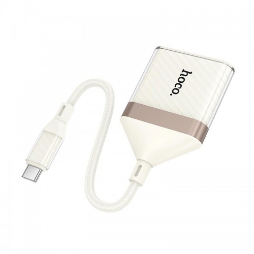 Переходник HOCO Crystal Type-C 2-in-1 card reader UA40A |0,140m, 480Mbps, OTG 2TB Max| white-gold