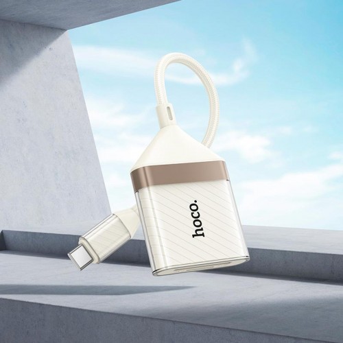 Переходник HOCO Crystal Type-C 2-in-1 card reader UA40A |0,140m, 480Mbps, OTG 2TB Max| white-gold