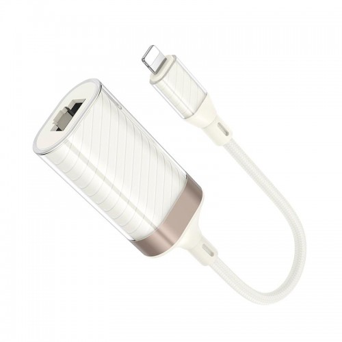 Переходник HOCO Crystal Lightning ethernet adapter UA41A |0.145m, 100Mbps| white-gold