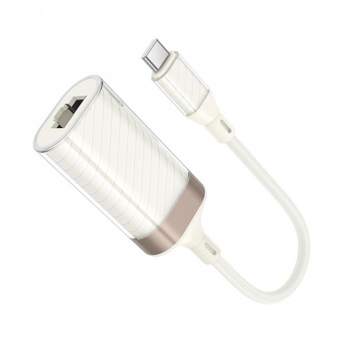 Переходник HOCO Crystal Type-C ethernet adapter UA41B |0.145m, 100Mbps| white-gold