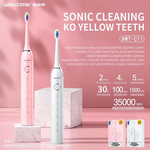 Електрична зубна щітка Smart Sonic Electric Toothbrush WK WT-C11 |5Modes, 100Days Standby, IPX7| pink
