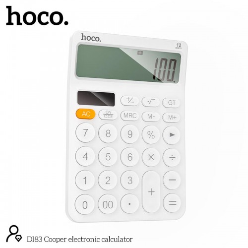 Калькулятор HOCO Cooper electronic calculator DI83 |12 digits, battery+solar power| white