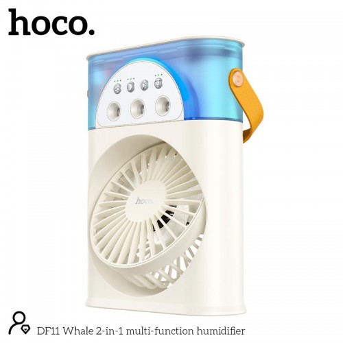 Зволожувач вентилятор HOCO Whale 2-in-1 multi-function humidifier DF11 |3 speed, Abbient Light, 10h Milky white