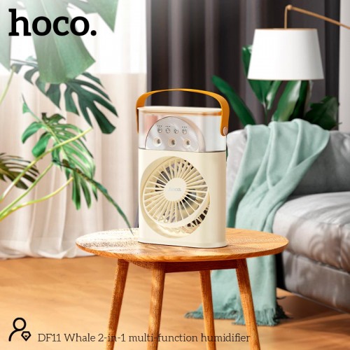 Зволожувач вентилятор HOCO Whale 2-in-1 multi-function humidifier DF11 |3 speed, Abbient Light, 10h Milky white