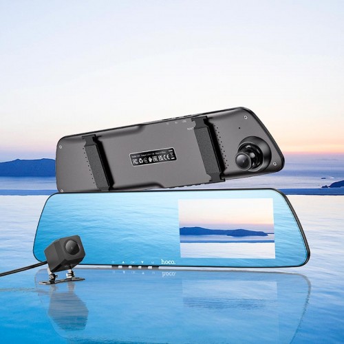 Відеореєстратор HOCO 4.5-inch rearview mirror driving recorder (dual-channel) DV4 |1080p, 30fps| black