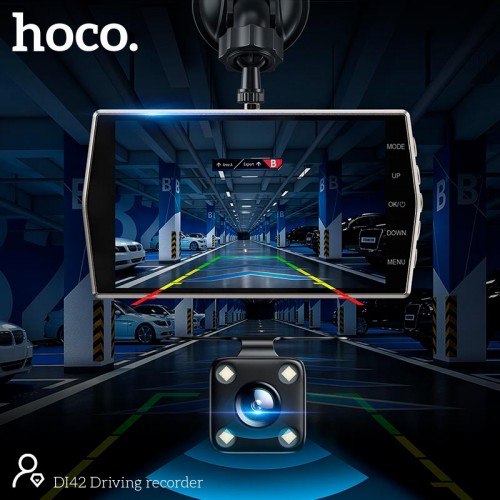 Відеореєстратор HOCO DI42 Driving recorder with rear camera |720p front/480p rear| metal-grey
