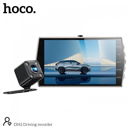 Відеореєстратор HOCO DI42 Driving recorder with rear camera |720p front/480p rear| metal-grey