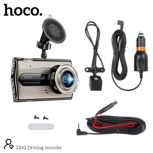Відеореєстратор HOCO DI42 Driving recorder with rear camera |720p front/480p rear| metal-grey