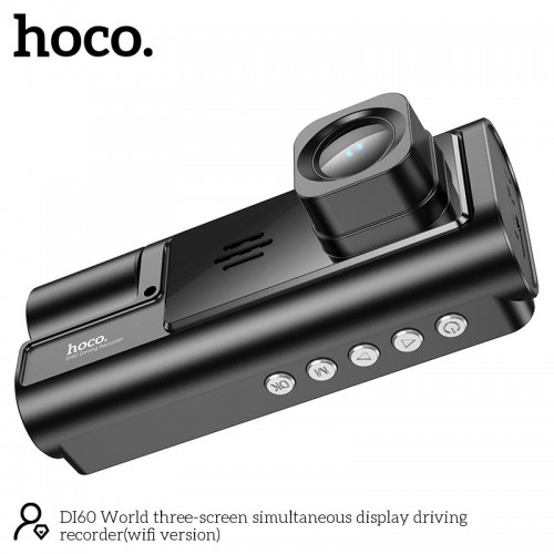 Відеореєстратор HOCO DI60 World three-screen simultaneous display driving recorder (wifi version) |720p front/480p rear/480p inner| black