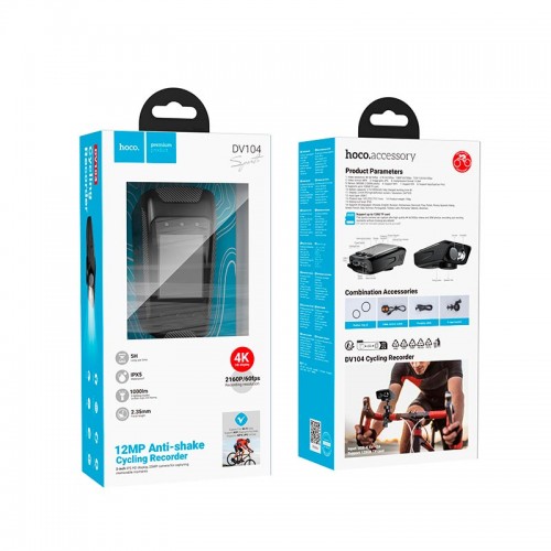 Екшн камера для велосипеда HOCO DV104 4k Anti-shake Riding recorder |2160p/60fps, 2" HD Display, 1000lmn Light, Wi-Fi, 5h| black
