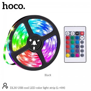 Стрічка на світлодіодах RGB HOCO USB cool LED color light strip DL30 |4M, 20RGB Mode, Remote| black