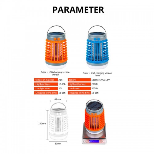 Кемпінгова лампа з сонячною панеллю 3в1 лампа + ліхтар + захист від комарів W890 |12-20h, ip55| orange