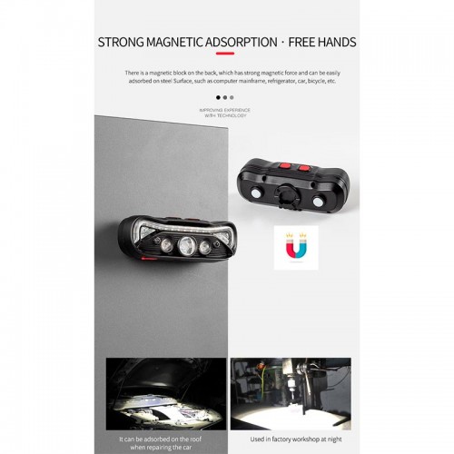 Фонарь 2в1 налобный+велофонарь c управлением жестами W669 |Type-C, 6h Max|