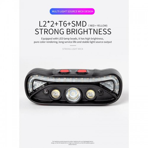 Фонарь 2в1 налобный+велофонарь c управлением жестами W669 |Type-C, 6h Max|