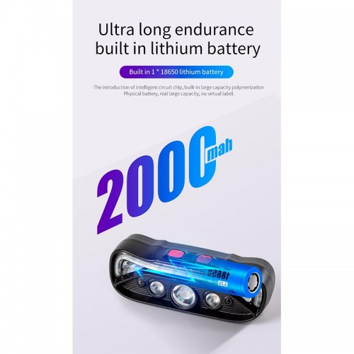 Фонарь 2в1 налобный+велофонарь c управлением жестами W669 |Type-C, 6h Max|