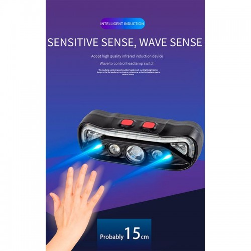 Фонарь 2в1 налобный+велофонарь c управлением жестами W669 |Type-C, 6h Max|