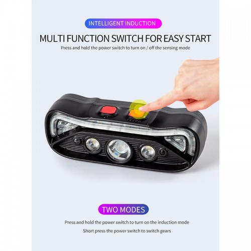 Фонарь 2в1 налобный+велофонарь c управлением жестами W669 |Type-C, 6h Max|