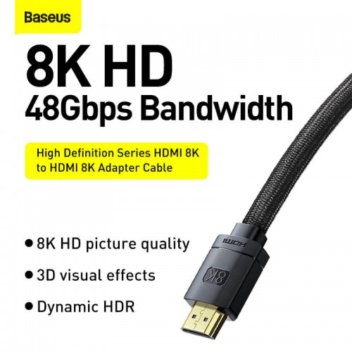 Кабель BASEUS High Definition Series HDMI 8K to HDMI 8K Adapter Cable |2m, 8K, HDMI2.1| (CAKGQ-K01) black
