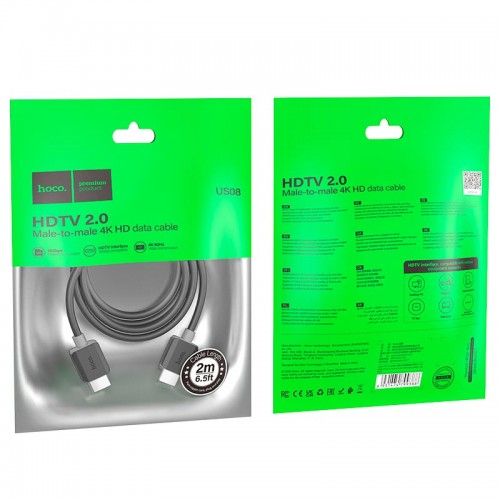 Кабель HOCO HDTV 2.0 male-to-male 4K HD US08 (2M) black