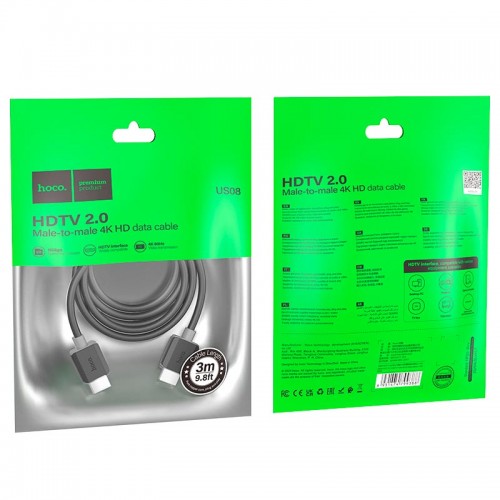 Кабель HOCO HDTV 2.0 male-to-male 4K HD US08 (3M) black