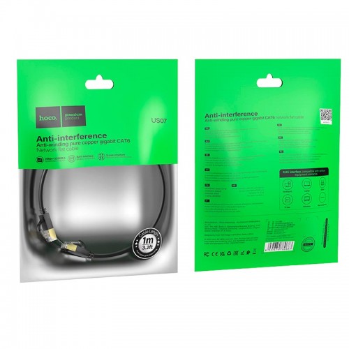 Кабель HOCO General pure copper flat network cable US07 (1M, 1Gbps) black