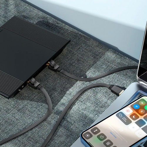 Кабель HOCO General pure copper flat network cable US07 (1M, 1Gbps) black