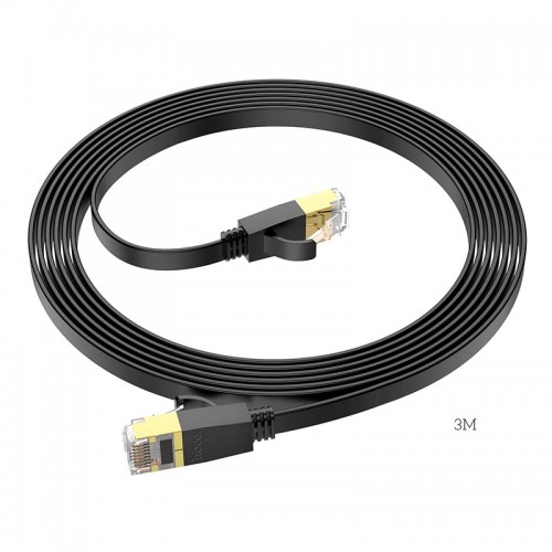 Кабель HOCO General pure copper flat network cable US07 (3M, 1Gbps) black