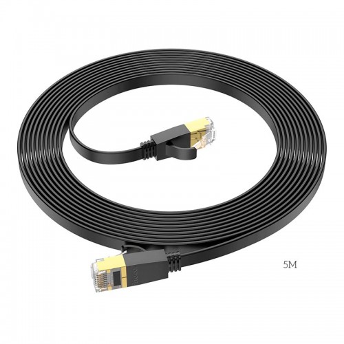 Кабель HOCO General pure copper flat network cable US07 (5M, 1Gbps) black