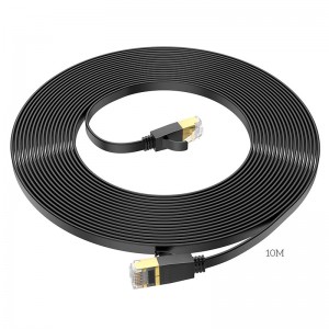 Кабель HOCO General pure copper flat network cable US07 (10M, 1Gbps) black