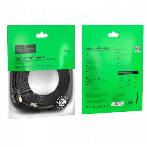 Кабель HOCO General pure copper flat network cable US07 (10M, 1Gbps) black