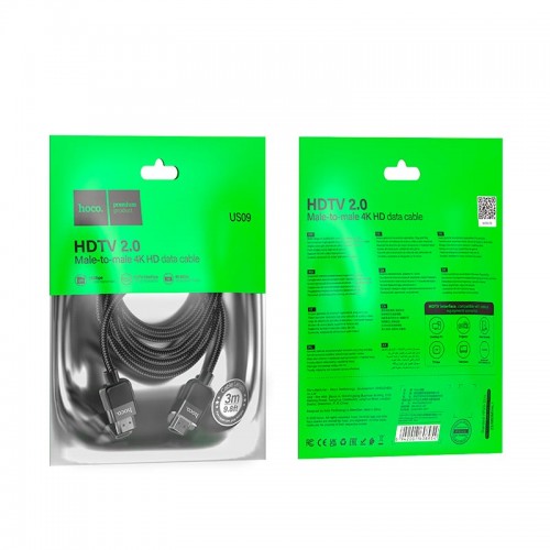 Кабель HOCO Cutting-edge HDTV 2.0 male-to-male 4K HD data cable US09 (L=3M) black
