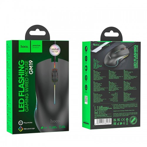 Миша HOCO Enjoy gaming luminous wired mouse GM19 black