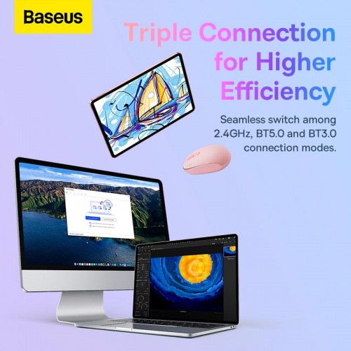 Миша Baseus F01B Tri-Mode Wireless Mouse |2.4G/BT5.0+BT3.0, 800-1200-1600dpi| grey