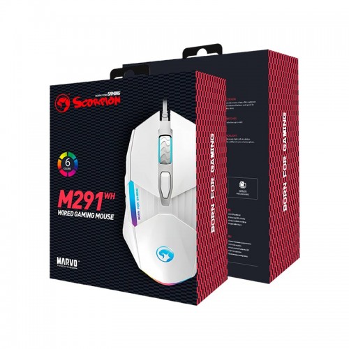Миша MARVO Wired Programmable Mouse M291 WH |1000-6400dpi| white