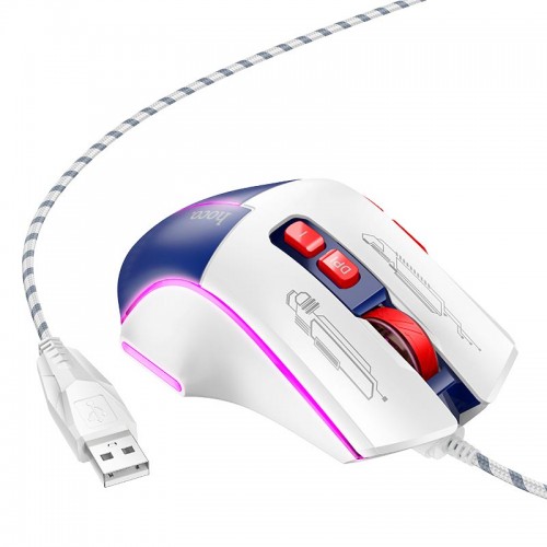 Миша HOCO Overlord luminous gaming wired mouse GM31 |1200-1800-2400-3600dpi| white-blue