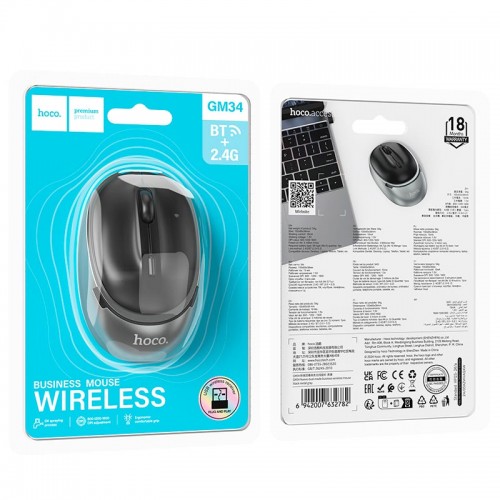Миша HOCO Nuevo dual-mode business wireless mouse GM34 |BT/2.4G, 800/1200/1600dpi| white-grey