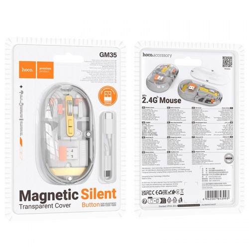 Мишка Hoco General dual-mode silent wireless mouse GM35 (battery version) |2.4G+BT, 800-1200-1600DPI white